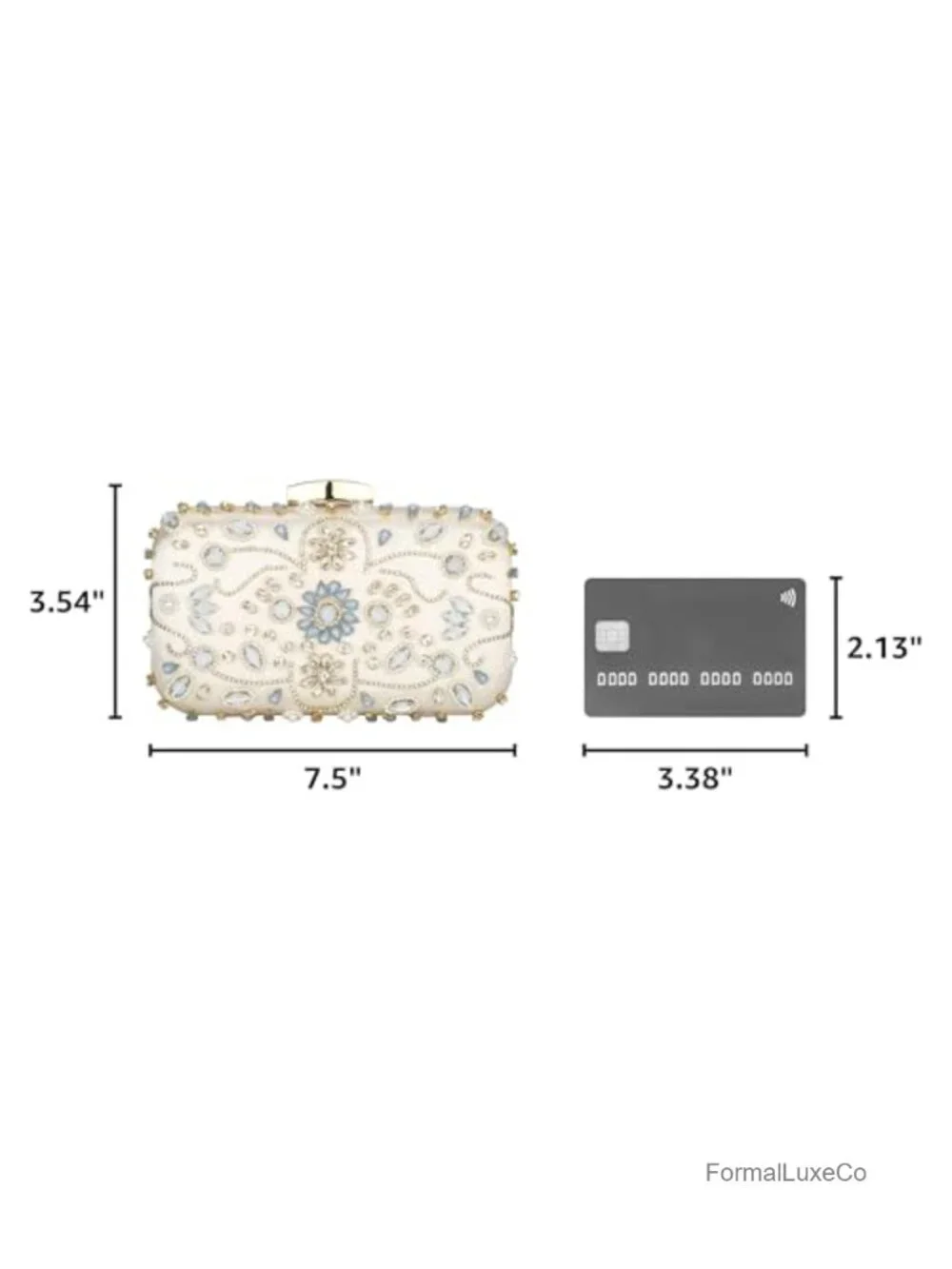 Rhinestone Beaded Evening Clutch Purse with Chain Strap